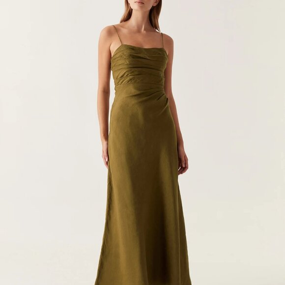 NEW AJE Clarice Draped Maxi Dress in Deep Olive size 8 - Picture 5 of 7